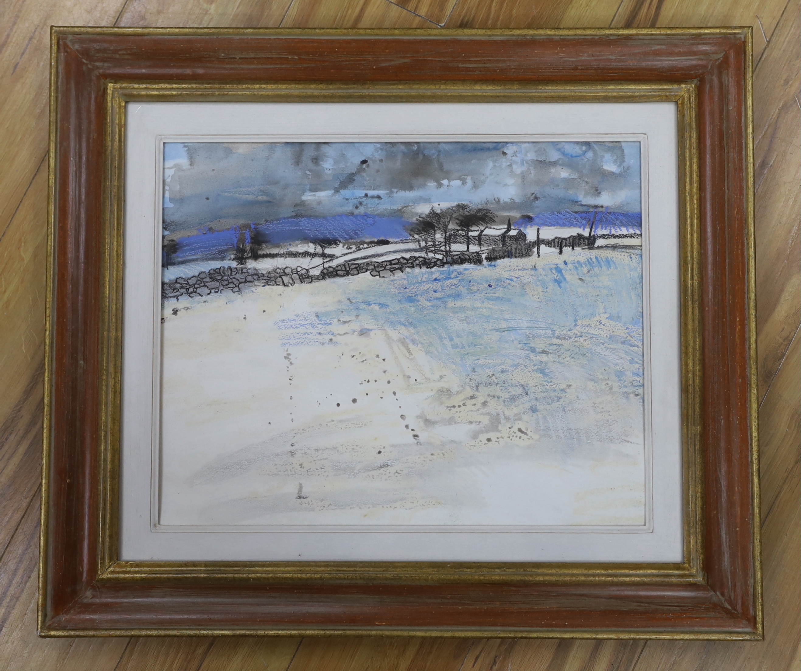 G Tongs (20th C.), ink and pastel on card, 'Pennine Winter', inscribed Medici gallery label verso, 49cm x 39cm